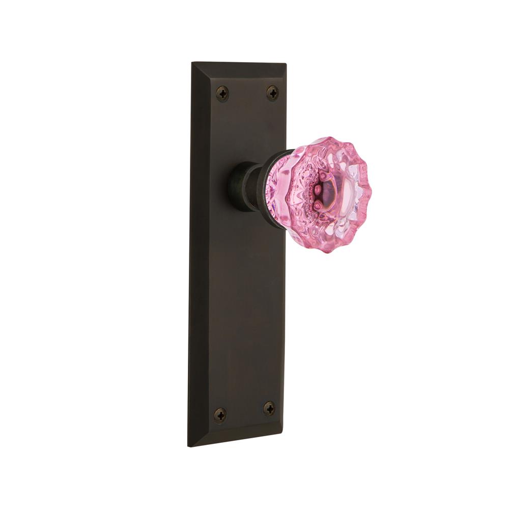 Nostalgic Warehouse NYKCRP Colored Crystal New York Plate Passage Crystal Pink Glass Door Knob in Oil-Rubbed Bronze